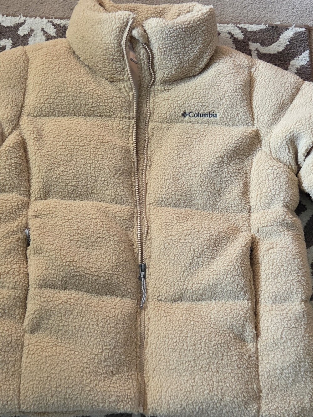 Columbia Womens Cream Puffect Sherpa Puffer Jacket Coat Sz L Cozy Warm Versatile